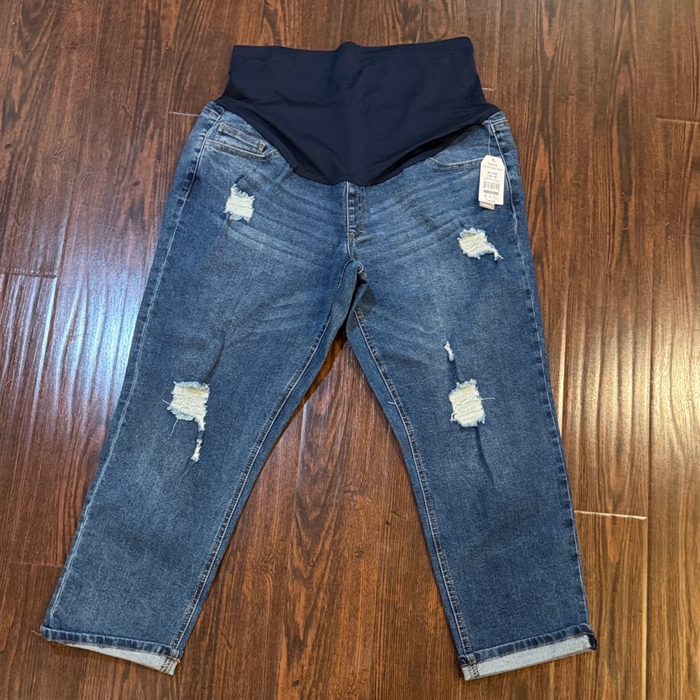 Maternity Distressed Blue Jeans with Comfort Waistband